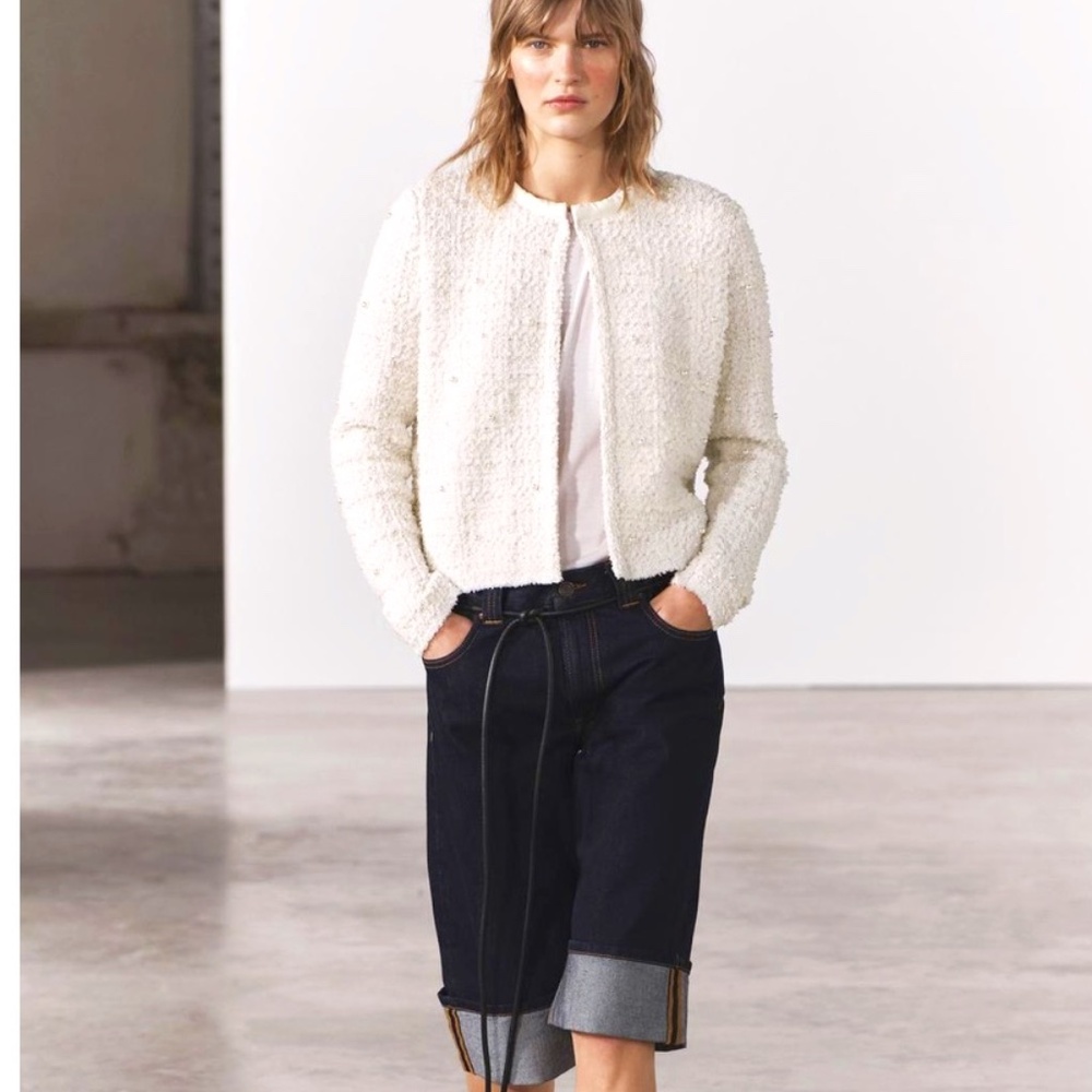 ZARA KNIT CARDIGAN WITH FAUX PEARLS NWT